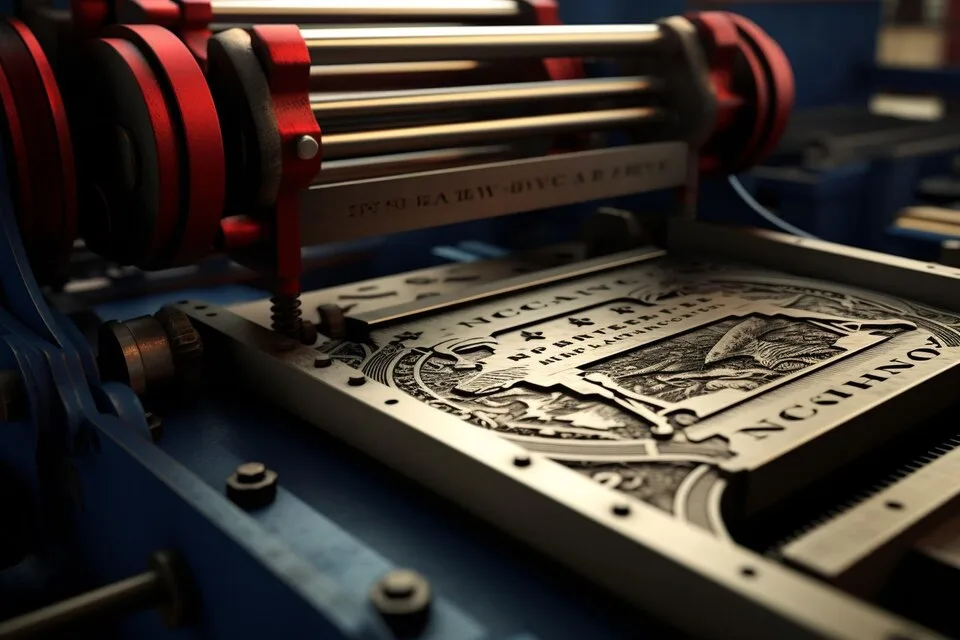 Metal Print freepicdownloader.com colonialstyle letterpress printing press generative ai large