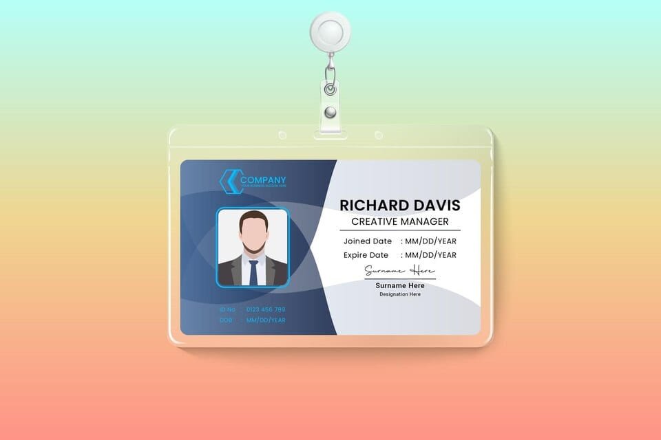Job Card freepicdownloader.com minimal blue id cards template wave style large