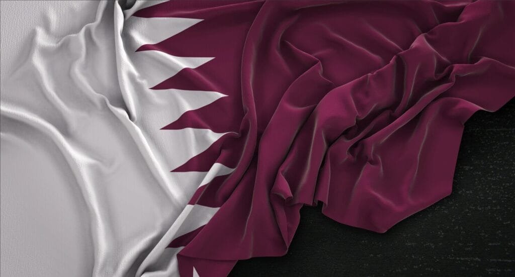 Flags qatar flag wrinkled dark background 3d render 1379 620